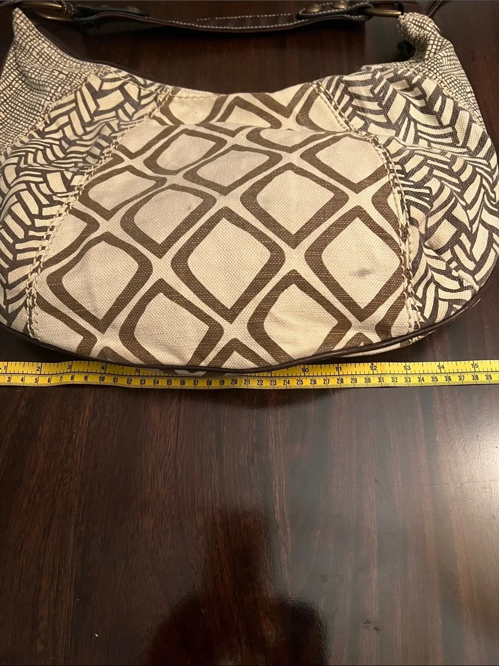 Vintage Fossil Ari hobo bag geometric canvas design studded embellishments